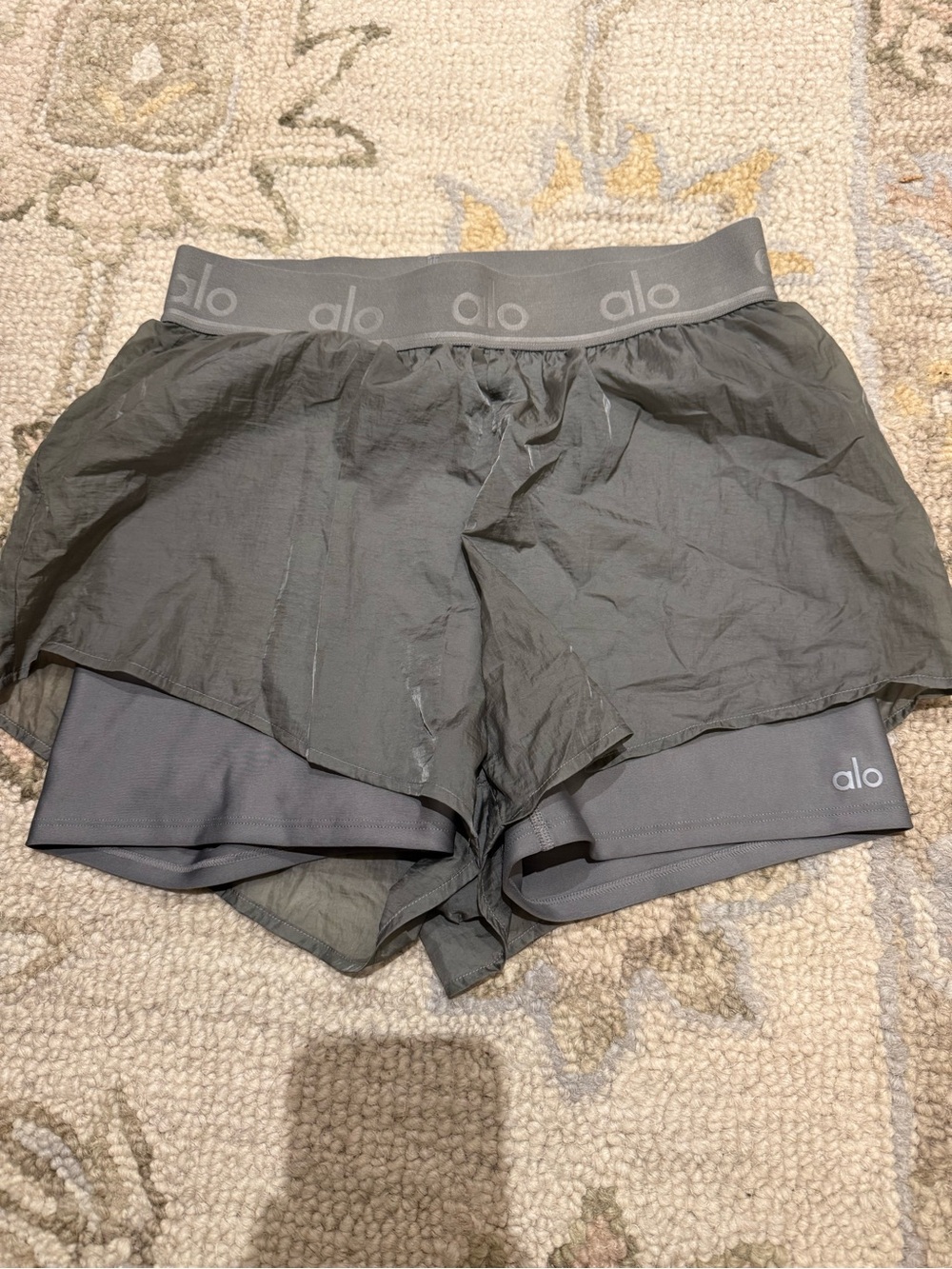 Alo Layered Grey/Green Athletic Shorts